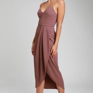 Lulu's Mauve Spaghetti Strap Tulip Midi Dress